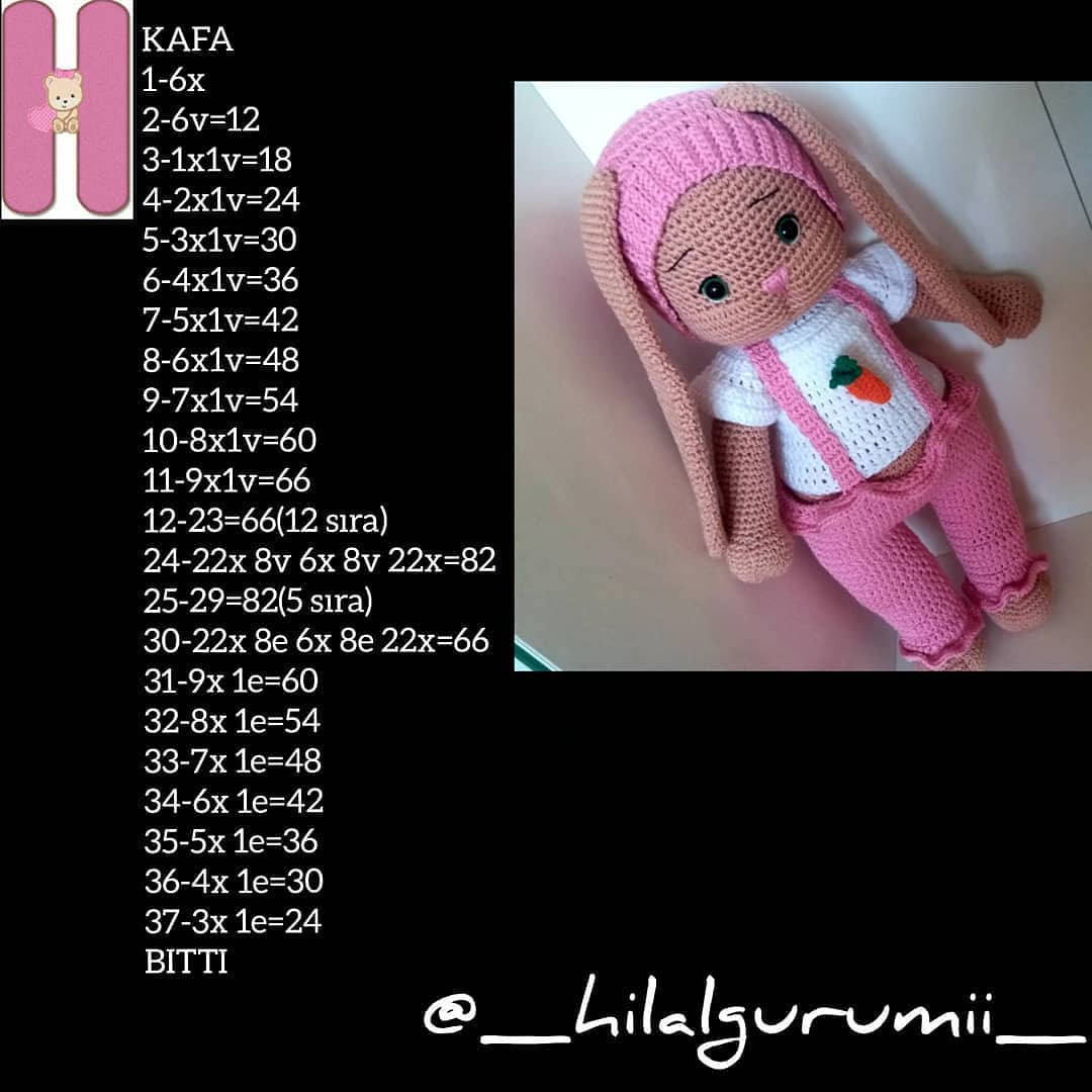 Ponçik Tavşan - Hướng dẫn chi tiết cách móc búp bê thỏ amigurumi màu hồng và kem