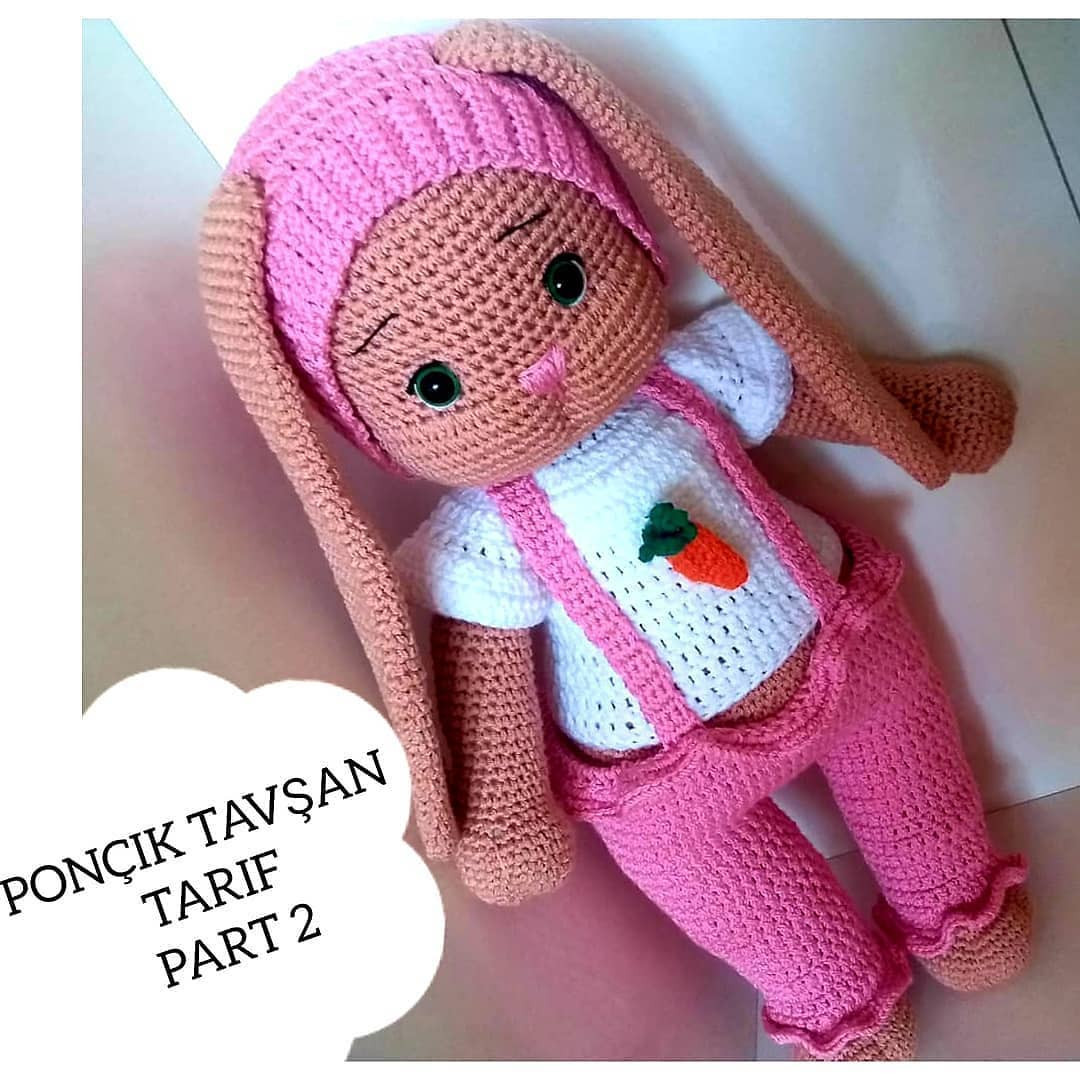 Ponçik Tavşan - Hướng dẫn chi tiết cách móc búp bê thỏ amigurumi màu hồng và kem