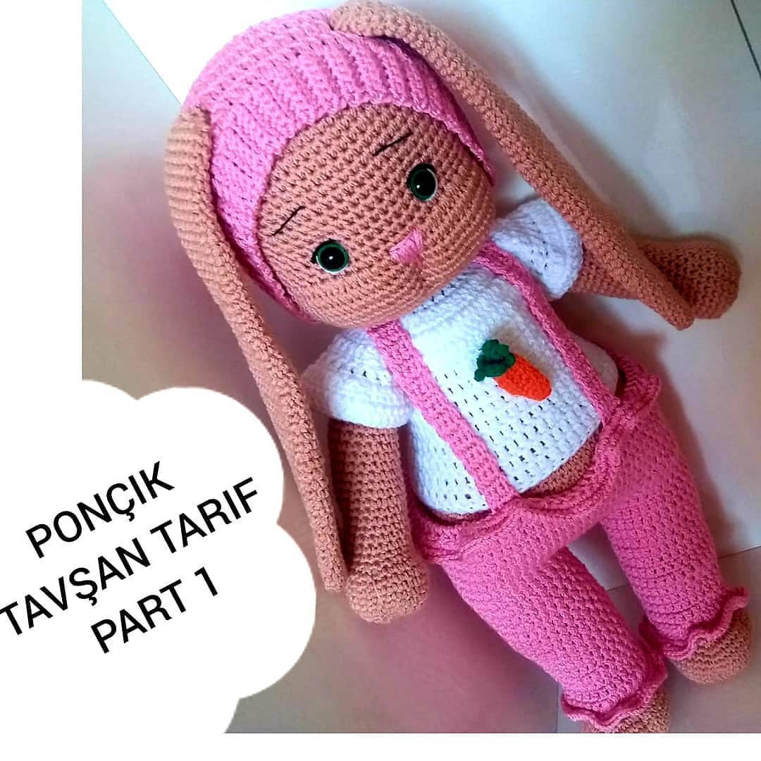 Ponçik Tavşan - Hướng dẫn chi tiết cách móc búp bê thỏ amigurumi màu hồng và kem