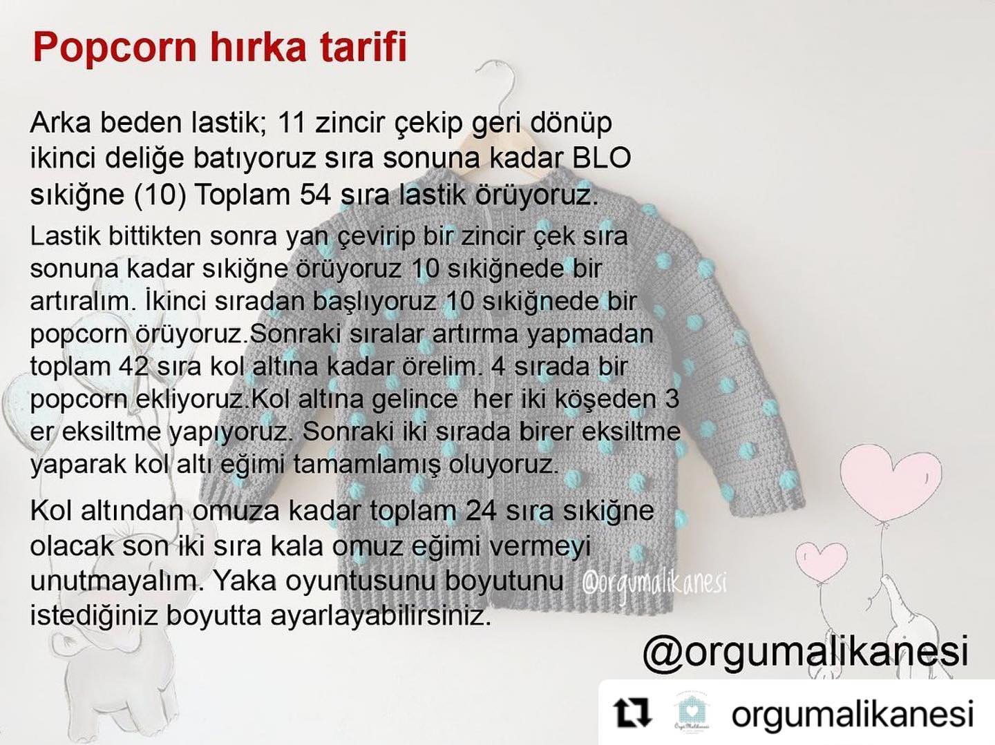 Popcorn hırka tarifi - Móc áo len hạt bắp cho bé với hướng dẫn chi tiết