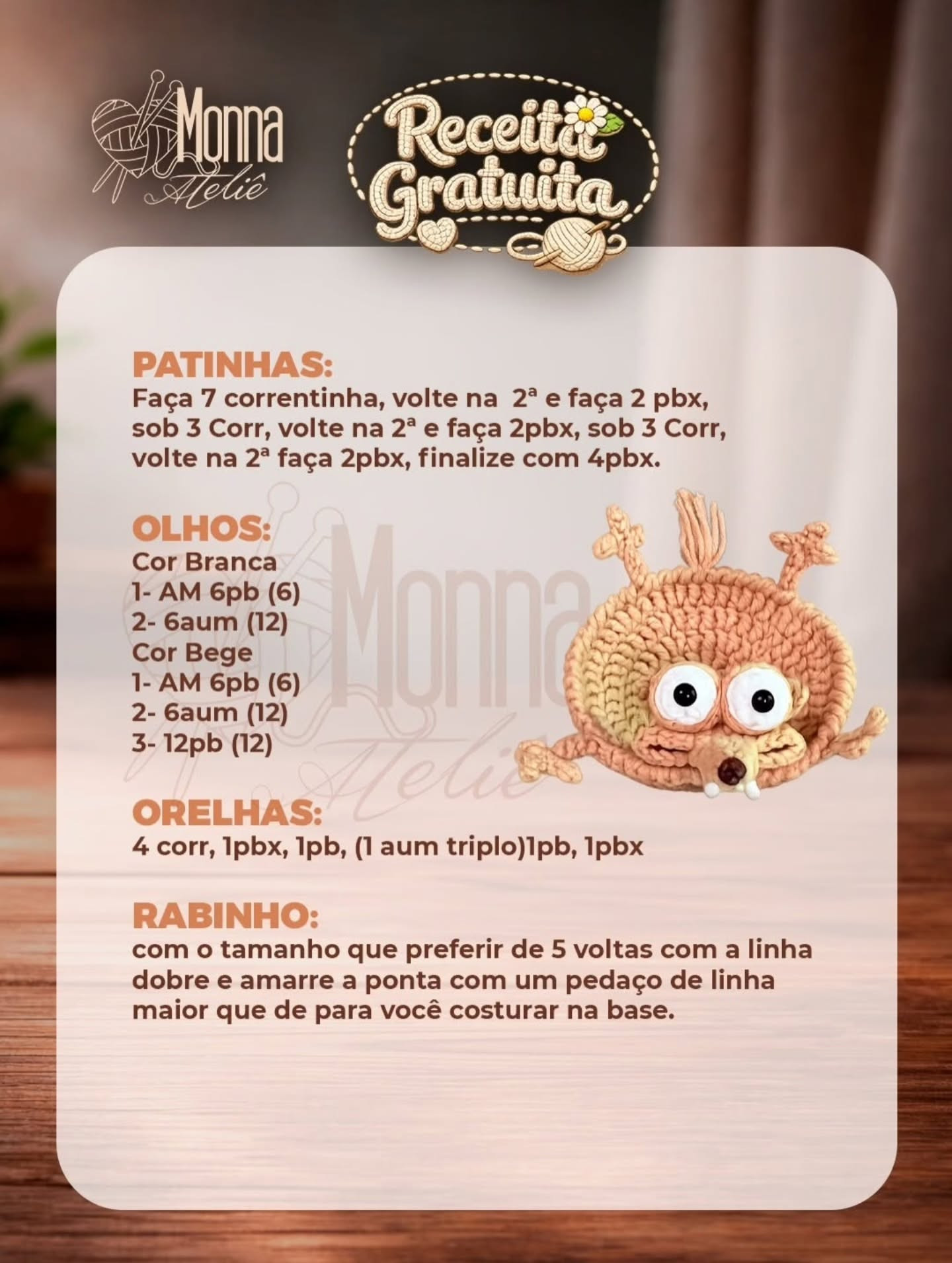 Porta Copo Scrat Era do Gelo - Receita Gratuita Amigurumi