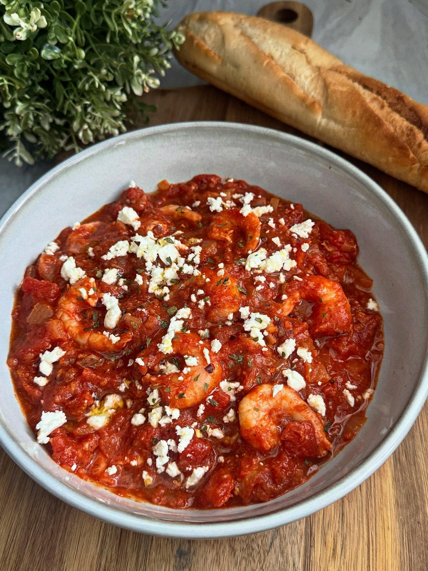 Prawn Saganaki: Hearty Greek Tomato Shrimp Stew with Crumbled Feta and Fresh Herbs
