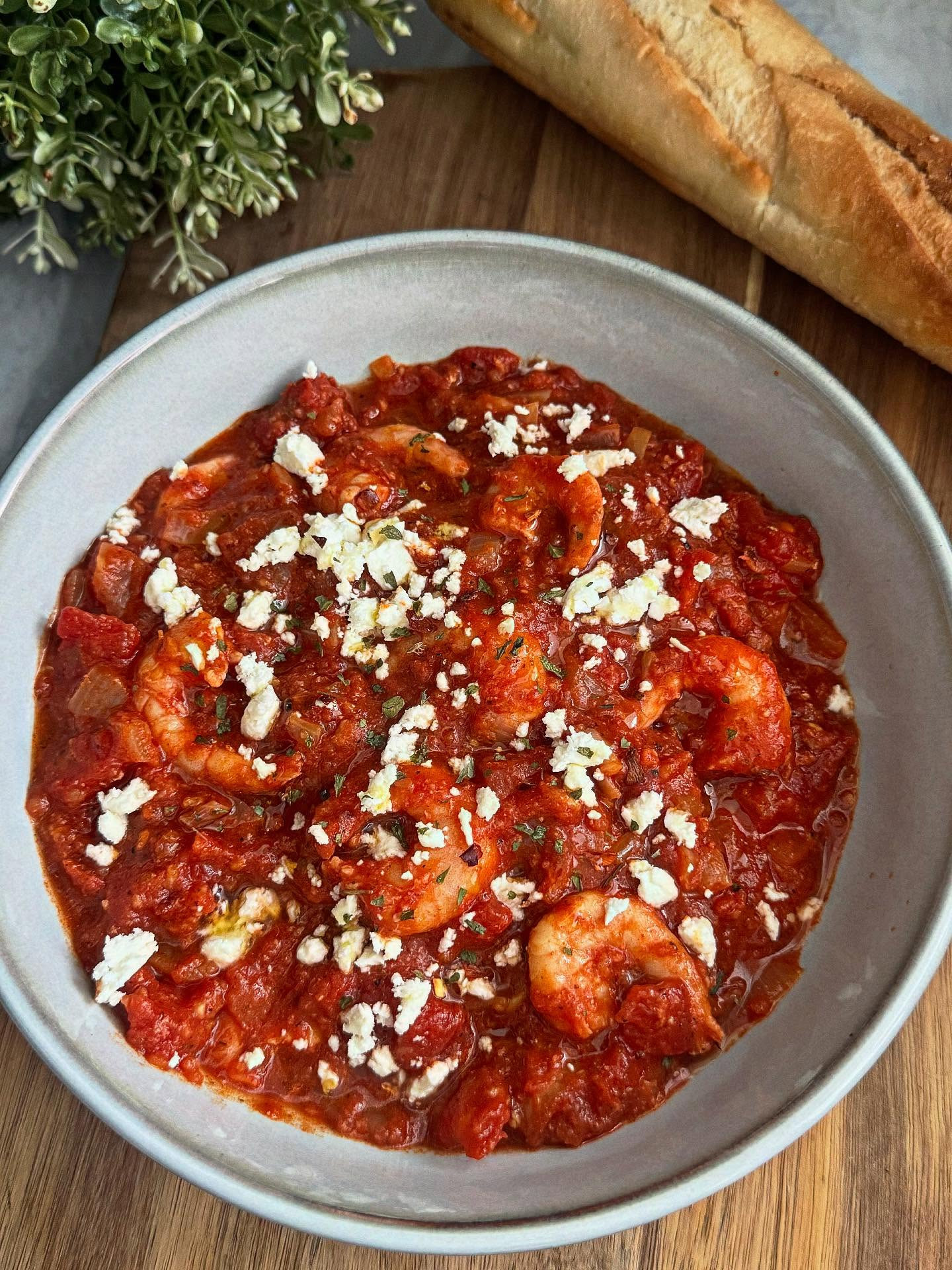 Prawn Saganaki: Hearty Greek Tomato Shrimp Stew with Crumbled Feta and Fresh Herbs