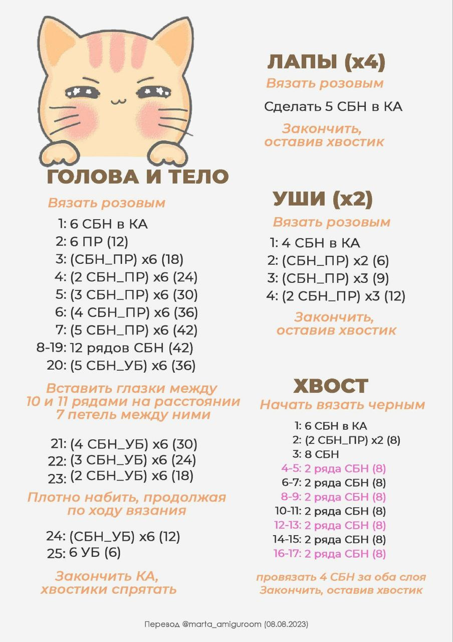 Пухлый кот мигуруми: Схема вязания и материалы