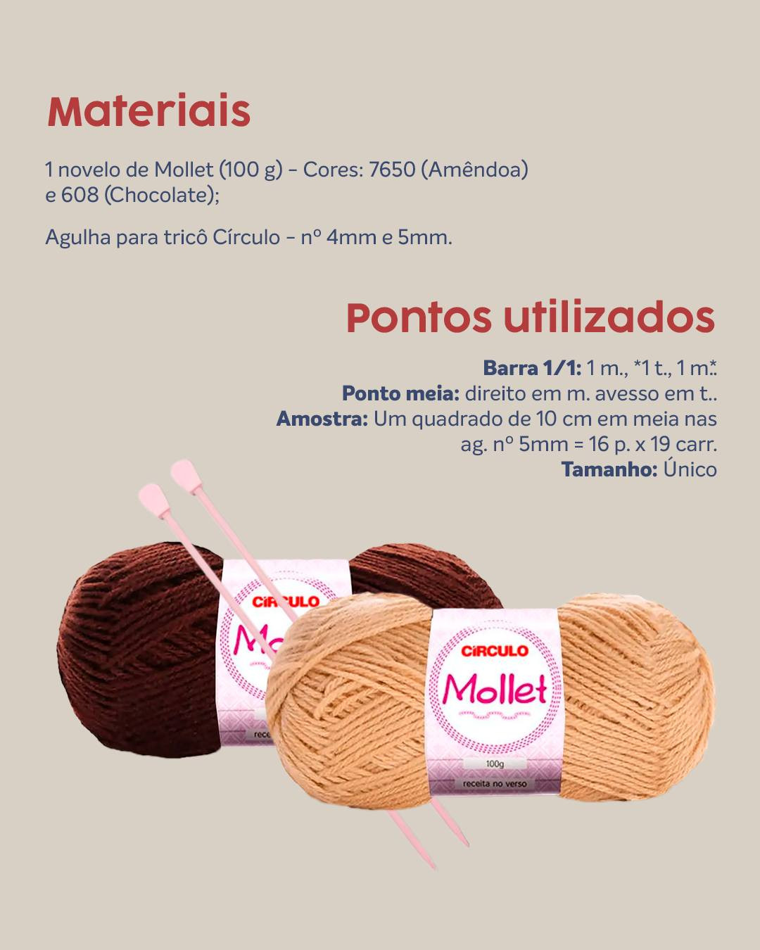 Receita de Meias Listradas com Fio Mollet Círculo - Amêndoa e Chocolate