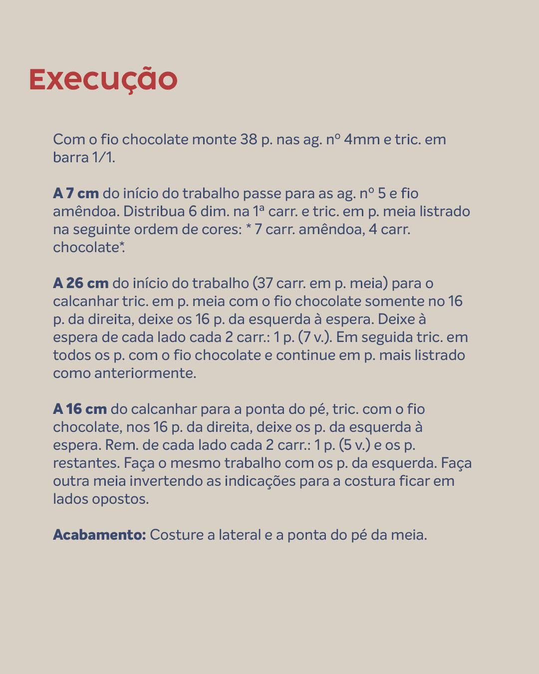 Receita de Meias Listradas com Fio Mollet Círculo - Amêndoa e Chocolate