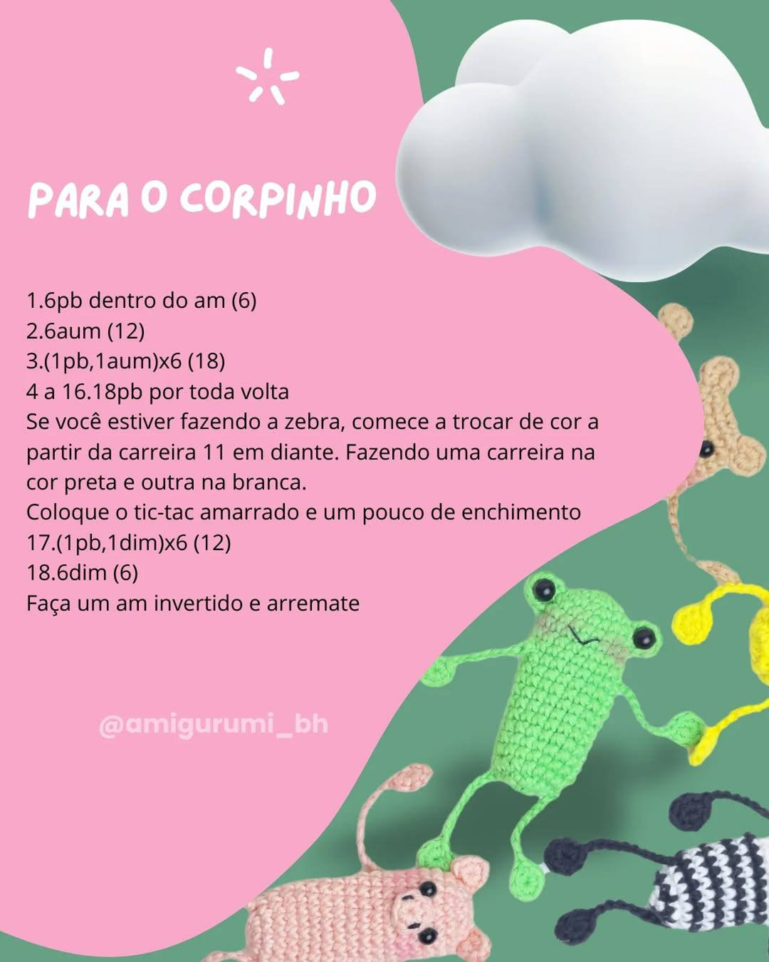 Receita Escrita Passo a Passo: Bichinhos Tic-Tac Sensoriais em Amigurumi (Patinho, Zebrinha, Porquinho, Leão, Ursinho) - Fio Natural Algodão