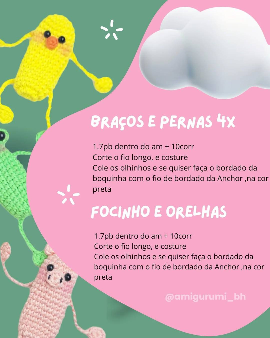 Receita Escrita Passo a Passo: Bichinhos Tic-Tac Sensoriais em Amigurumi (Patinho, Zebrinha, Porquinho, Leão, Ursinho) - Fio Natural Algodão