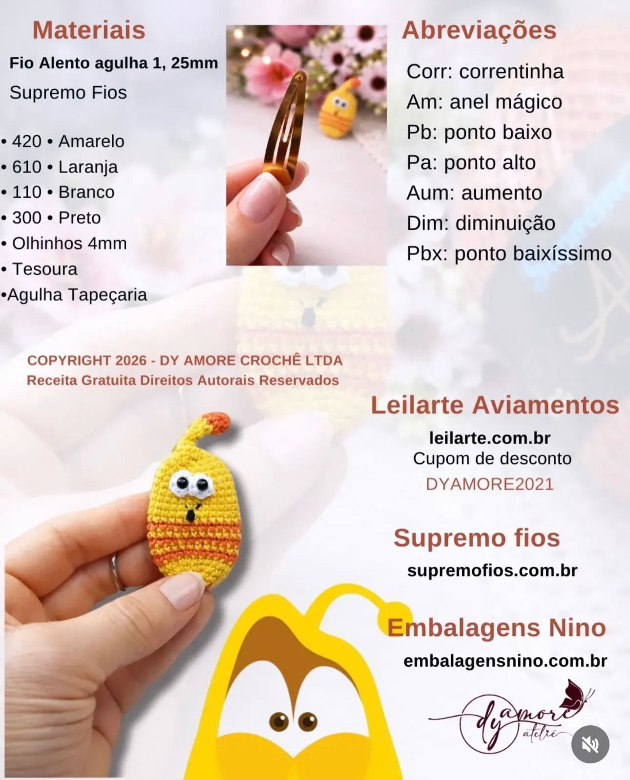 Receita Grátis Amigurumi Larva Tic Tac Amarelo e Laranja - Crochê Passo a Passo