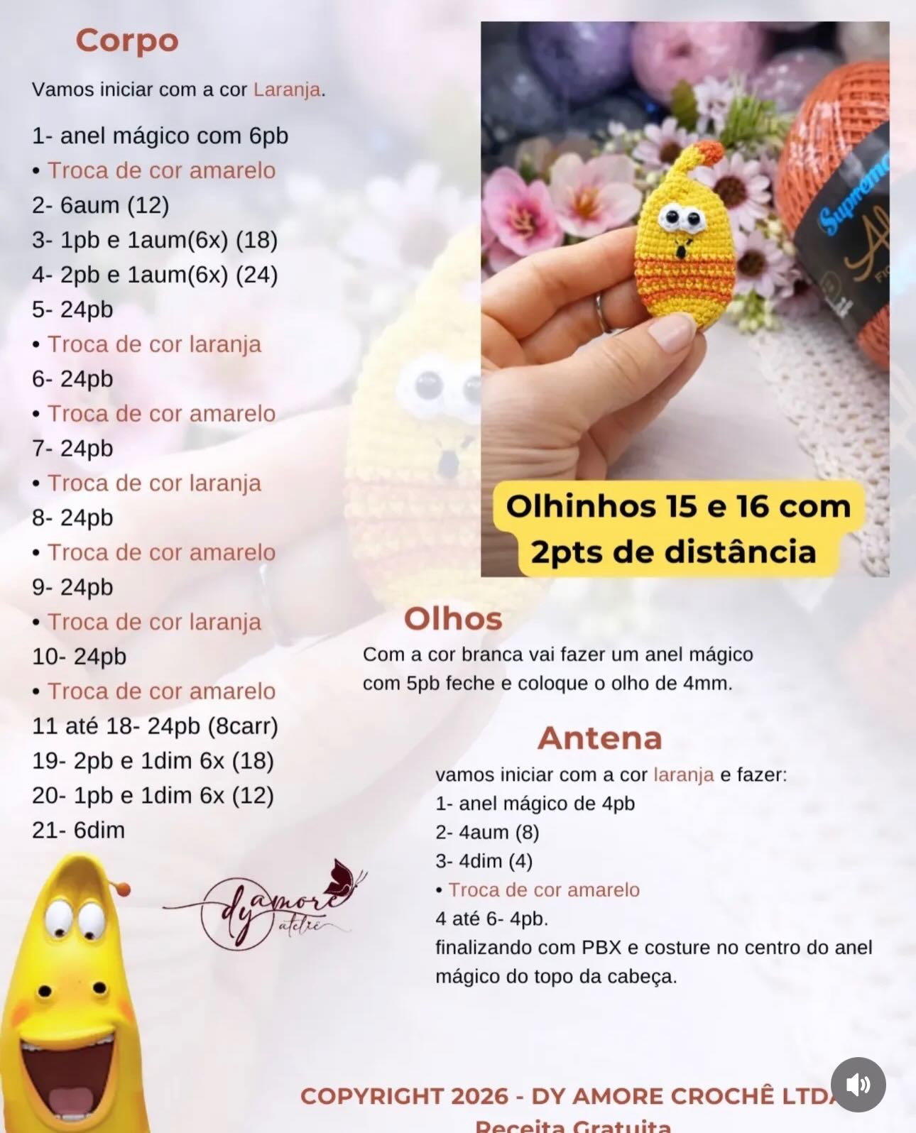 Receita Grátis Amigurumi Larva Tic Tac Amarelo e Laranja - Crochê Passo a Passo