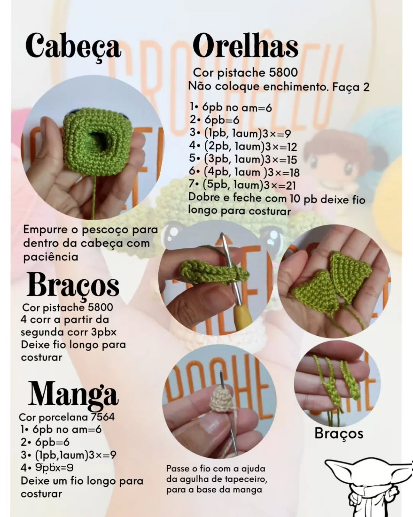 Receita grátis amigurumi Yoda: Guia completo de materiais e passo a passo para fazer o personagem verde Star Wars