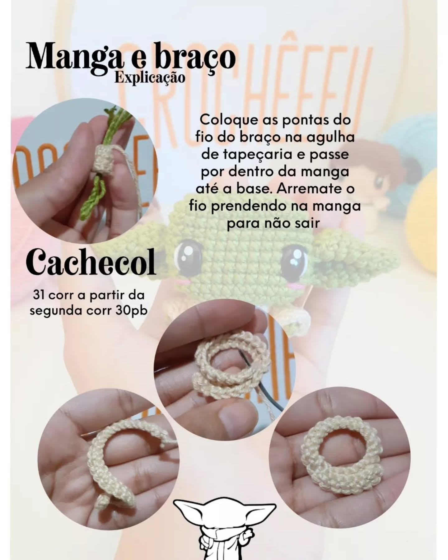 Receita grátis amigurumi Yoda: Guia completo de materiais e passo a passo para fazer o personagem verde Star Wars