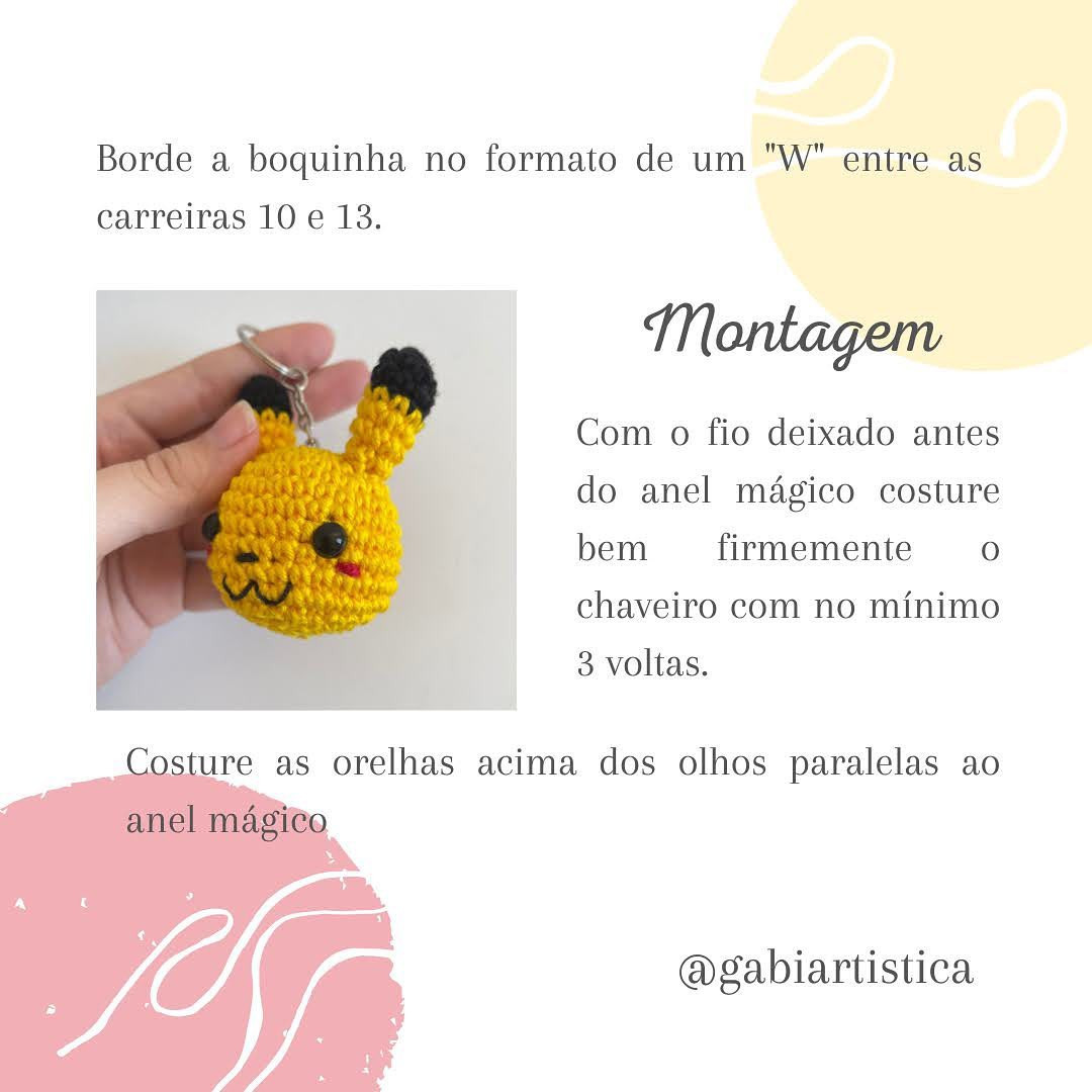 Receita Grátis: Chaveiro Pikachu Amigurumi (Parte 2) - Tutorial Completo