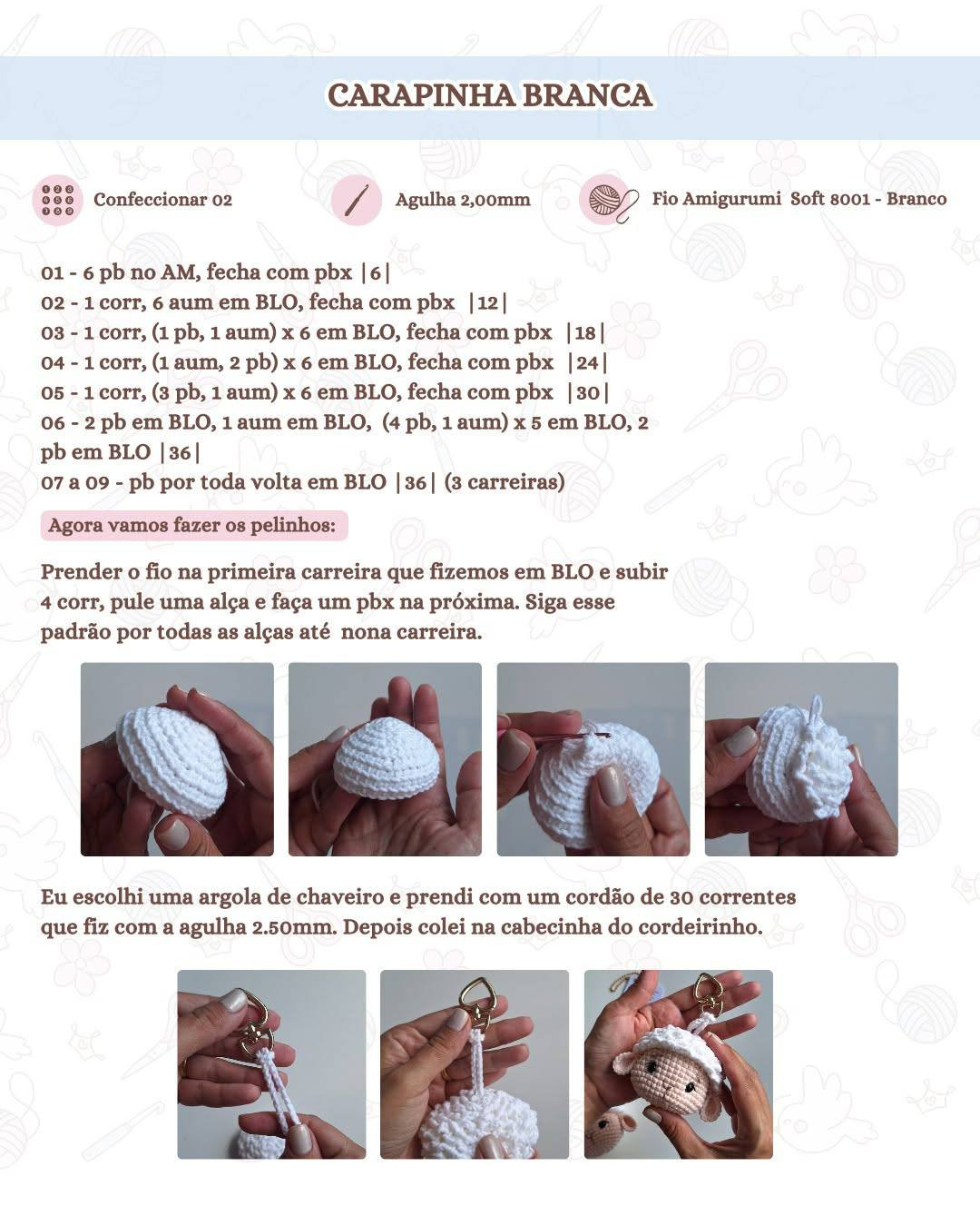 Receita Grátis Cordeirinho de Deus: Amigurumi Chaveiro e Tags para Imprimir