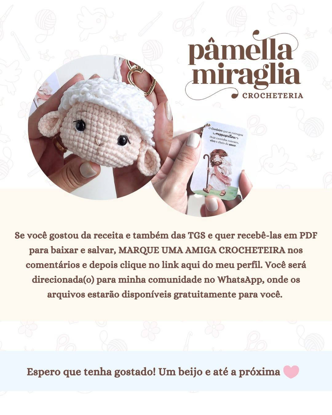Receita Grátis Cordeirinho de Deus: Amigurumi Chaveiro e Tags para Imprimir