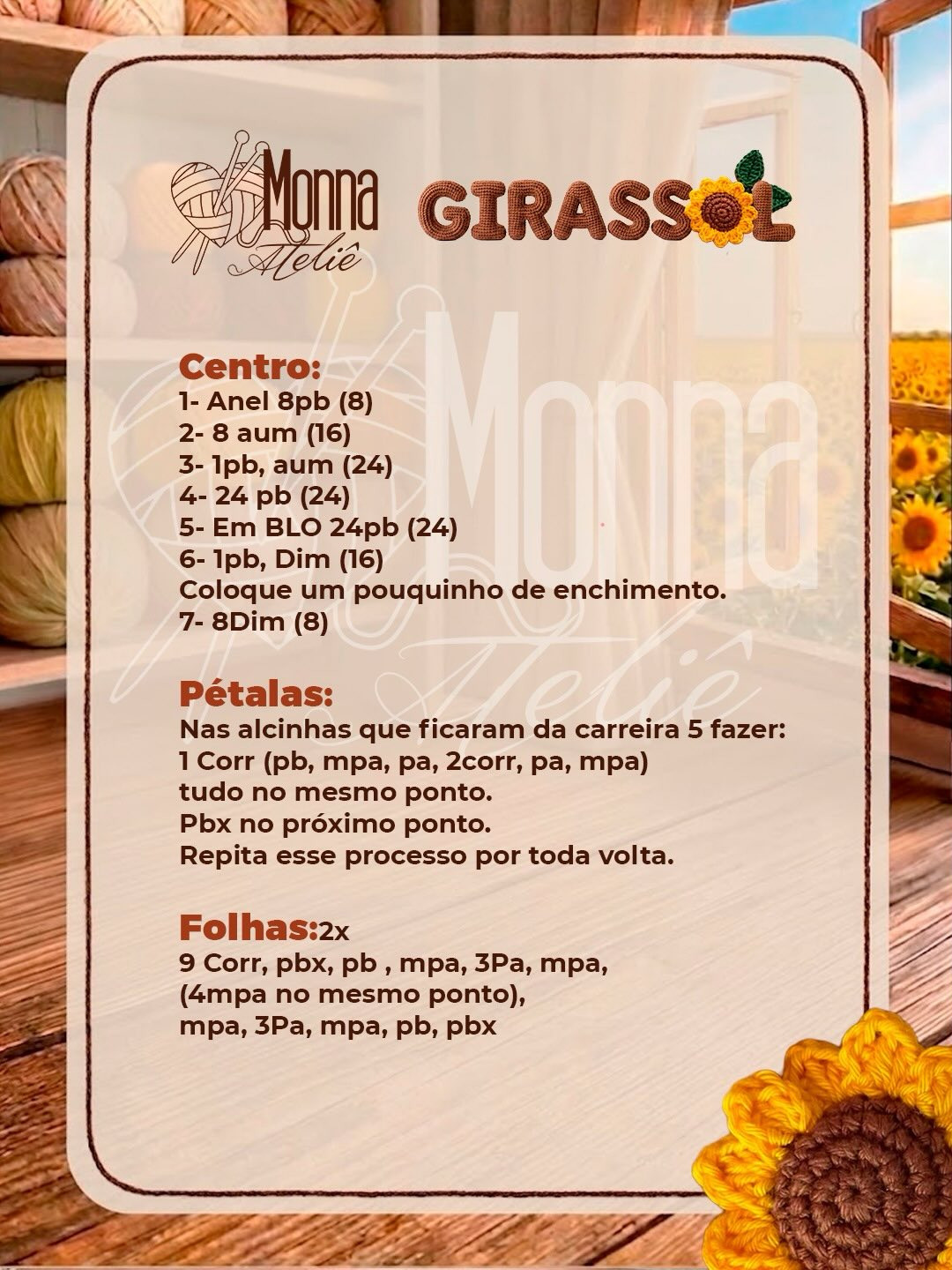 Receita Grátis de Girassol Amigurumi - Mônica Ateliê