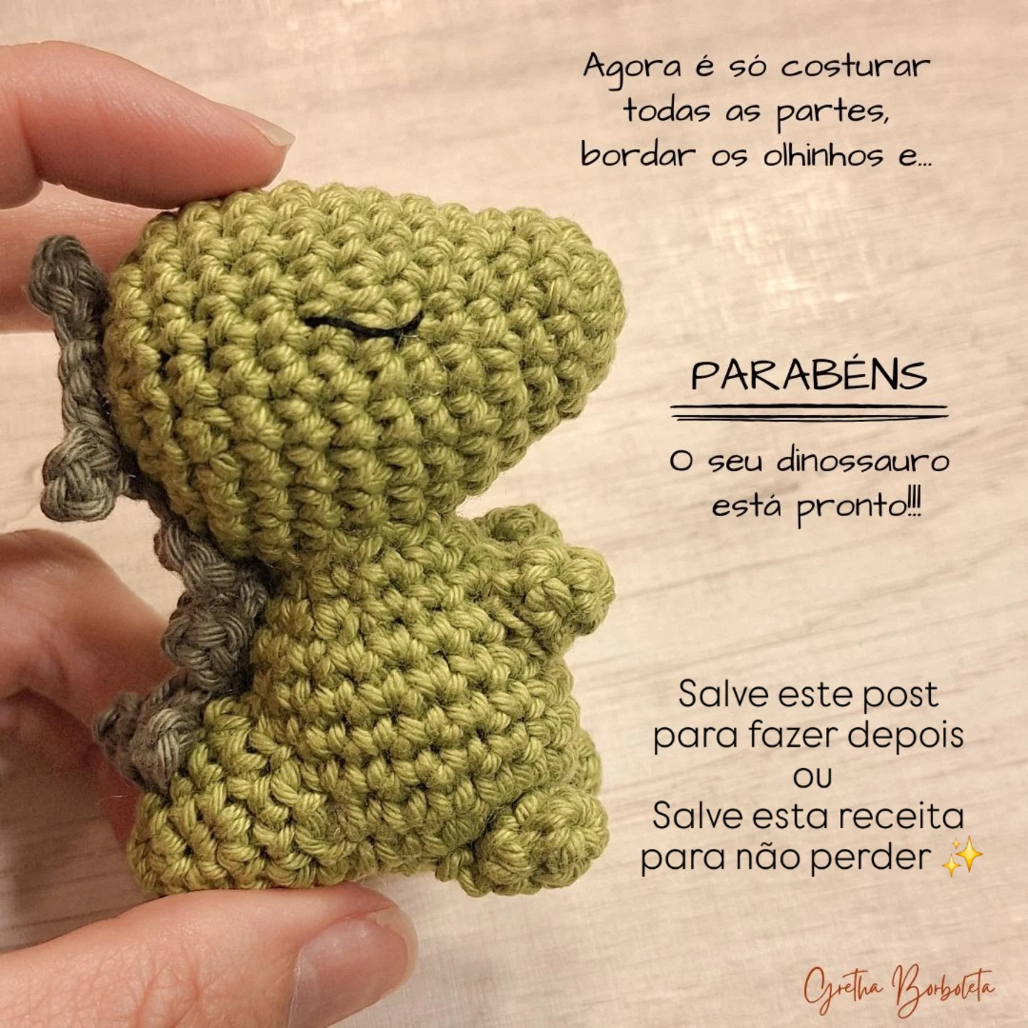 Receita Grátis Dinossauro Amigurumi - Tutorial Passo a Passo de Móc Len Verde