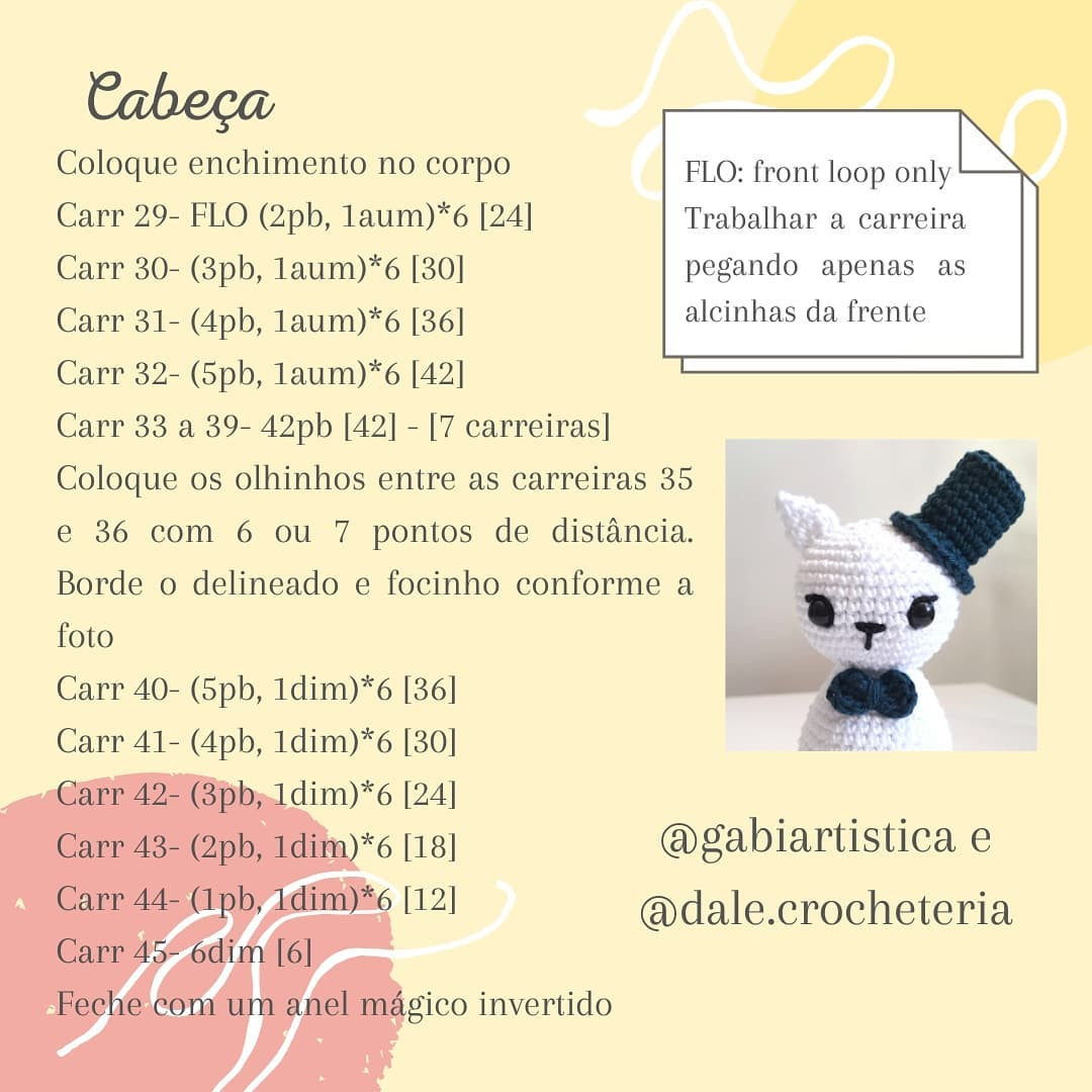 Receita Grátis Gatinho Bem: Amigurumi Gato Branco com Chapéu e Borboleta