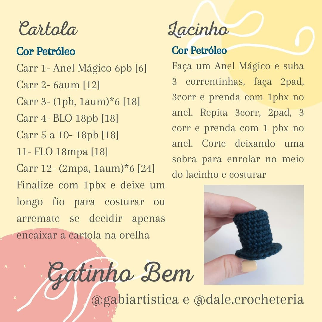 Receita Grátis Gatinho Bem: Amigurumi Gato Branco com Chapéu e Borboleta