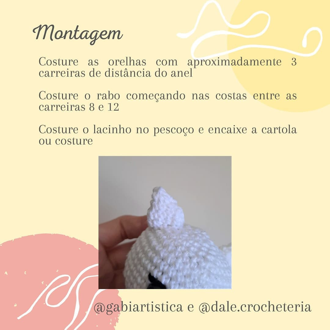 Receita Grátis Gatinho Bem: Amigurumi Gato Branco com Chapéu e Borboleta