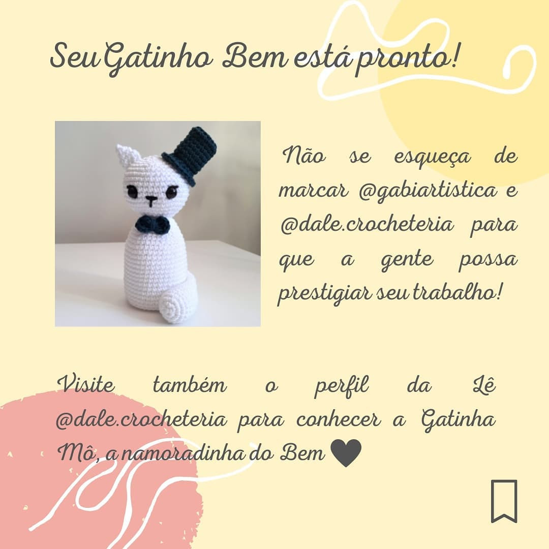 Receita Grátis Gatinho Bem: Amigurumi Gato Branco com Chapéu e Borboleta