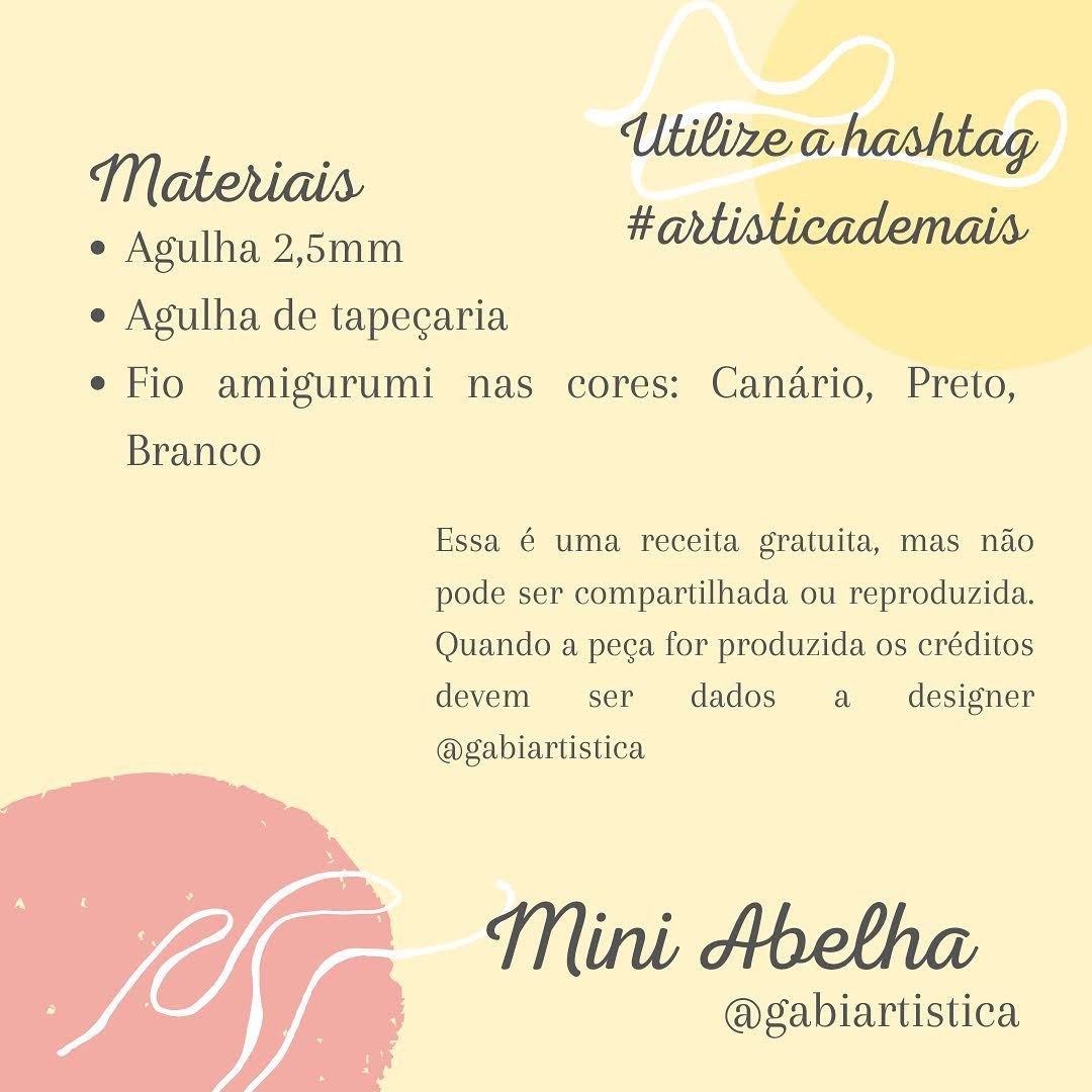 Receita Grátis Mini Abelha - Amigurumi Fio Canário Preto Branco