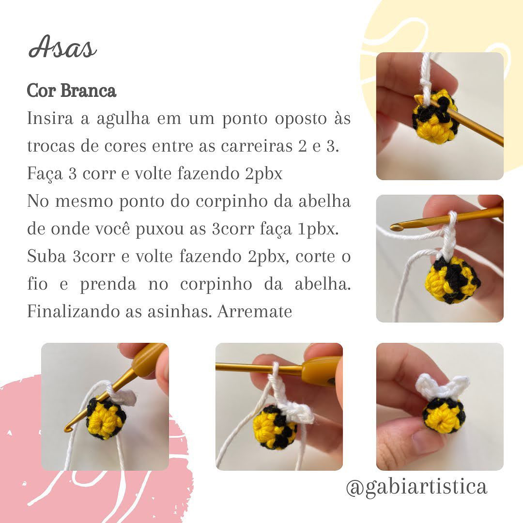 Receita Grátis Mini Abelha - Amigurumi Fio Canário Preto Branco
