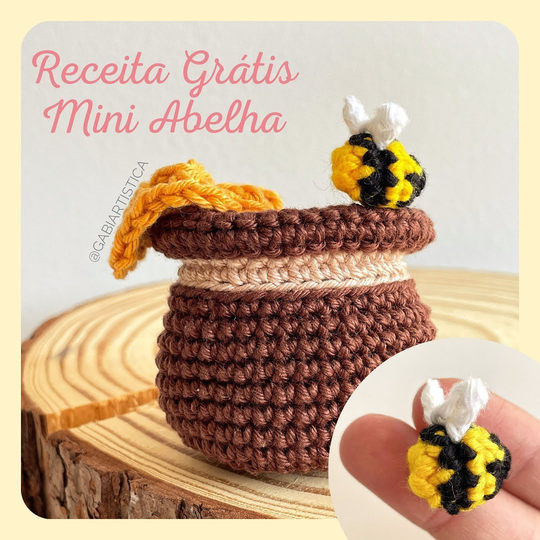 Receita Grátis Mini Abelha - Amigurumi Fio Canário Preto Branco
