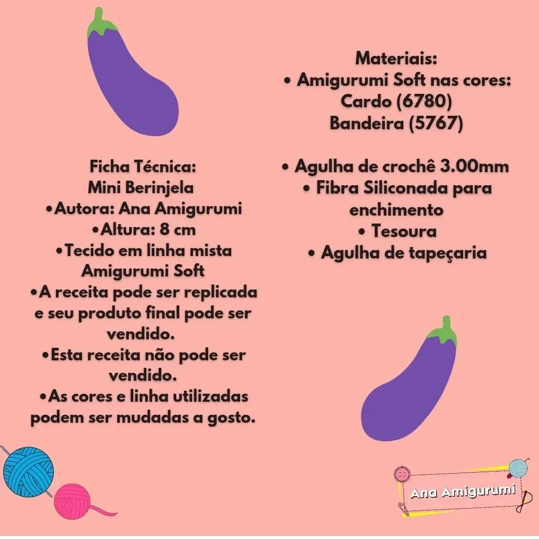 Receita Grátis Mini Berinjela Amigurumi: Tutorial Passo a Passo para Mocar Vegetal Fofinho