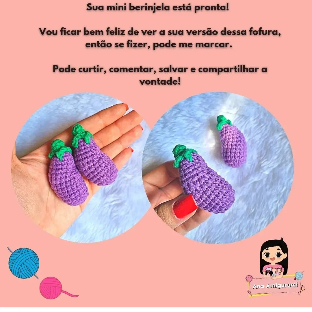 Receita Grátis Mini Berinjela Amigurumi: Tutorial Passo a Passo para Mocar Vegetal Fofinho
