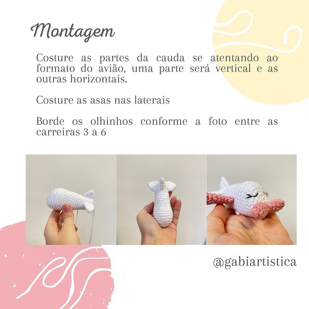 Receita Grátis: Móc len máy bay nhỏ (Aviãozinho) màu trắng và hồng, hướng dẫn chi tiết từng bước