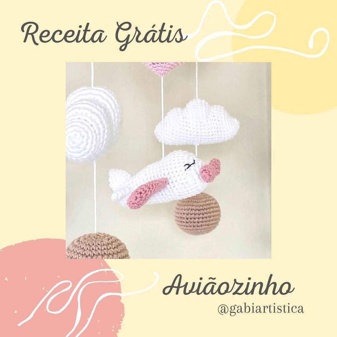 Receita Grátis: Móc len máy bay nhỏ (Aviãozinho) màu trắng và hồng, hướng dẫn chi tiết từng bước