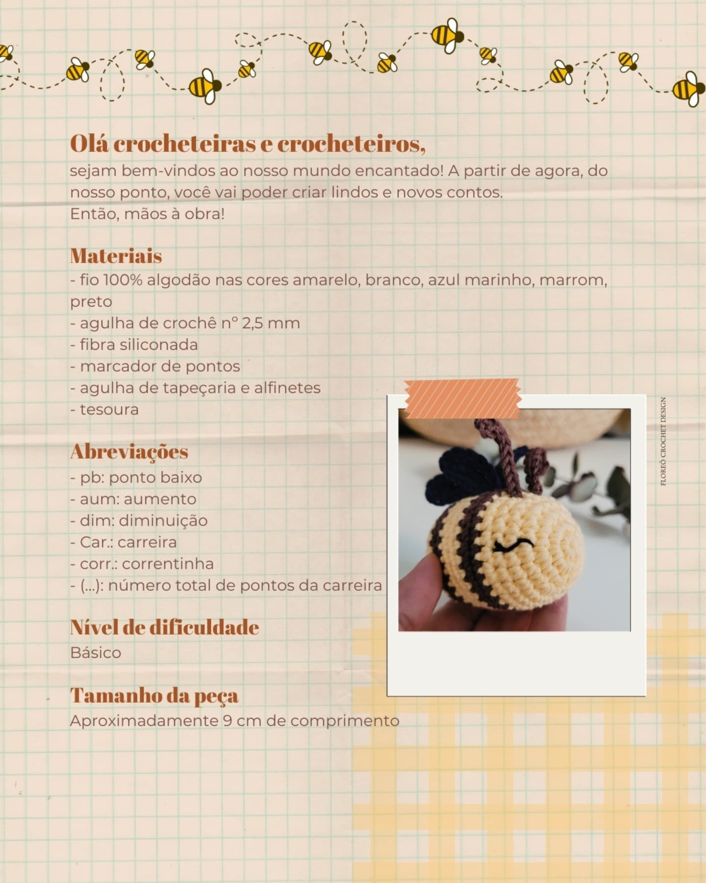 Receita Gratuita Abelhinha Lara: Amigurumi Crochet Pattern