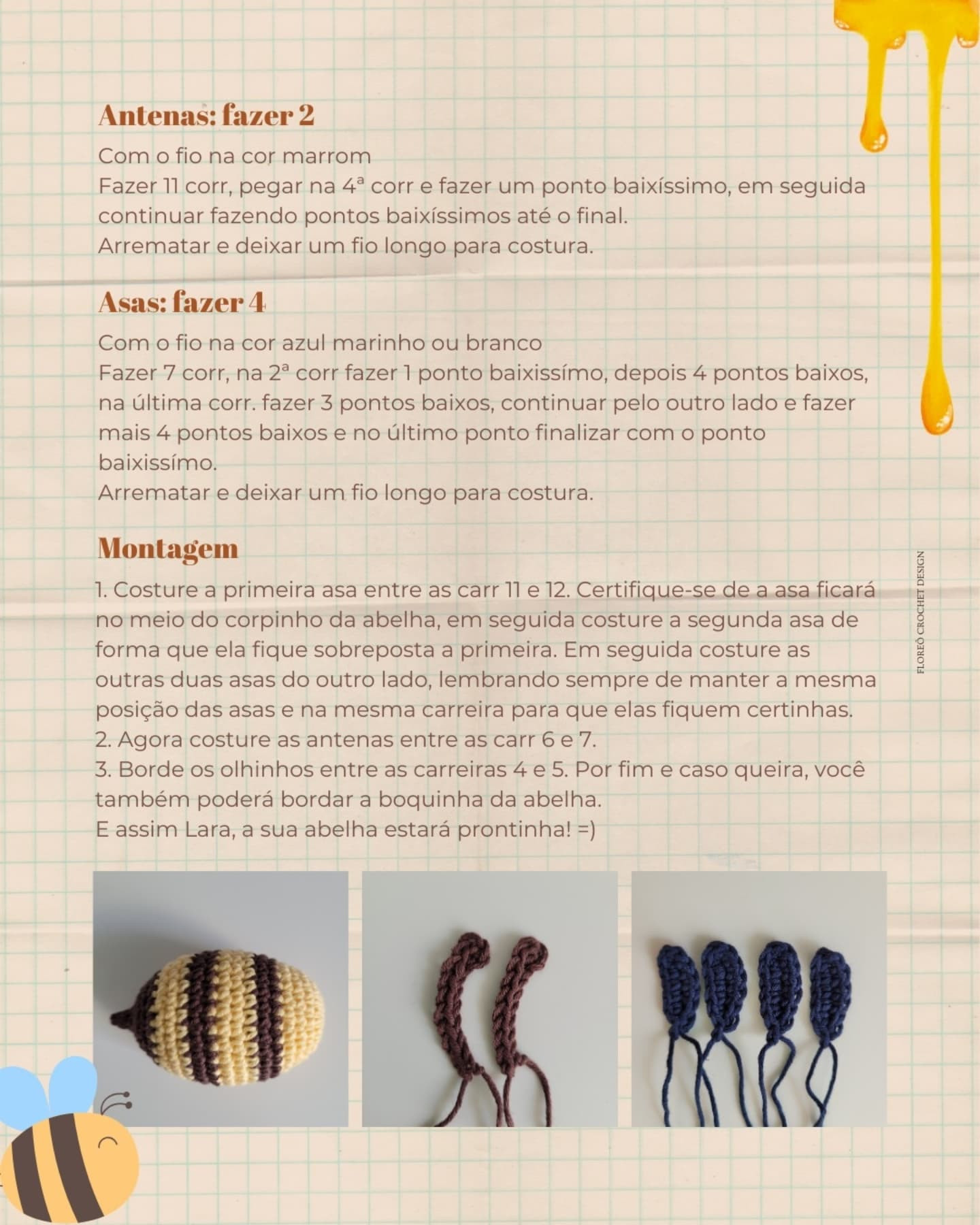 Receita Gratuita Abelhinha Lara: Amigurumi Crochet Pattern