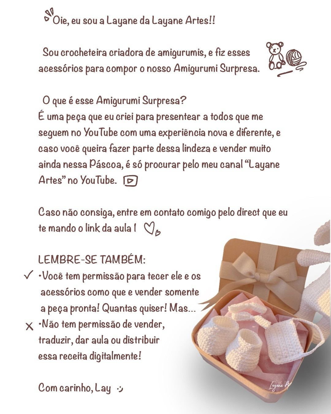 Receita Gratuita: Acessórios do Amigurumi Surpresa - Botinhas, Bolsinha e Lacinhas Brancas