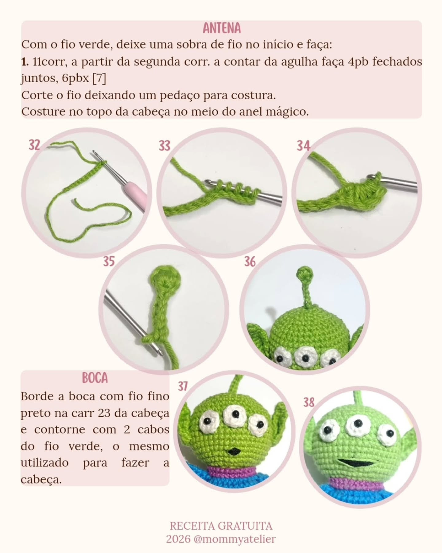 Receita Gratuita Amigurumi Alien: Guia Completo Passo a Passo para Mocar o Personagem Verde com Olhos Grandes