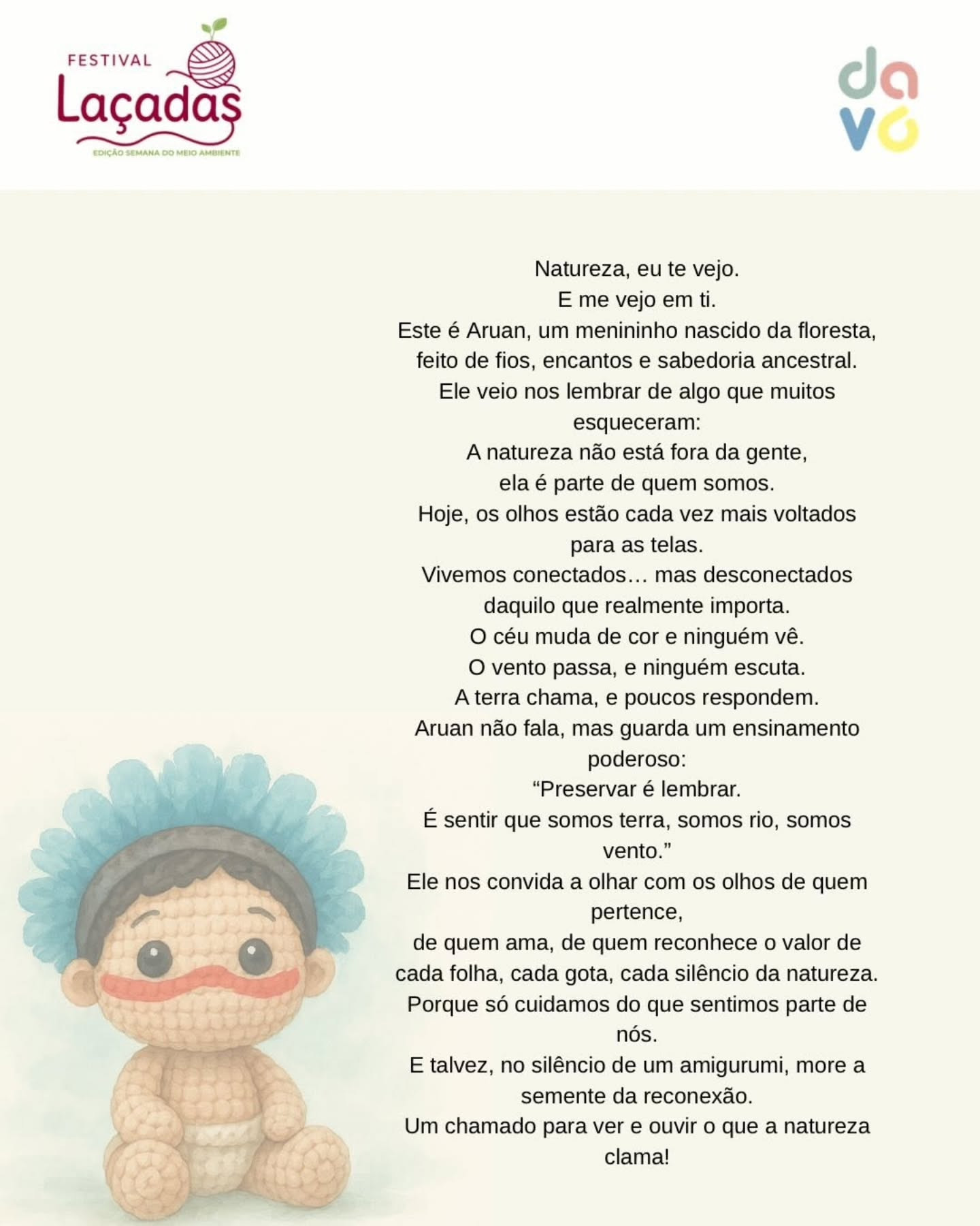 Receita Gratuita Amigurumi Aruan - Boneco Inspirado na Natureza com Tatuagem Facial