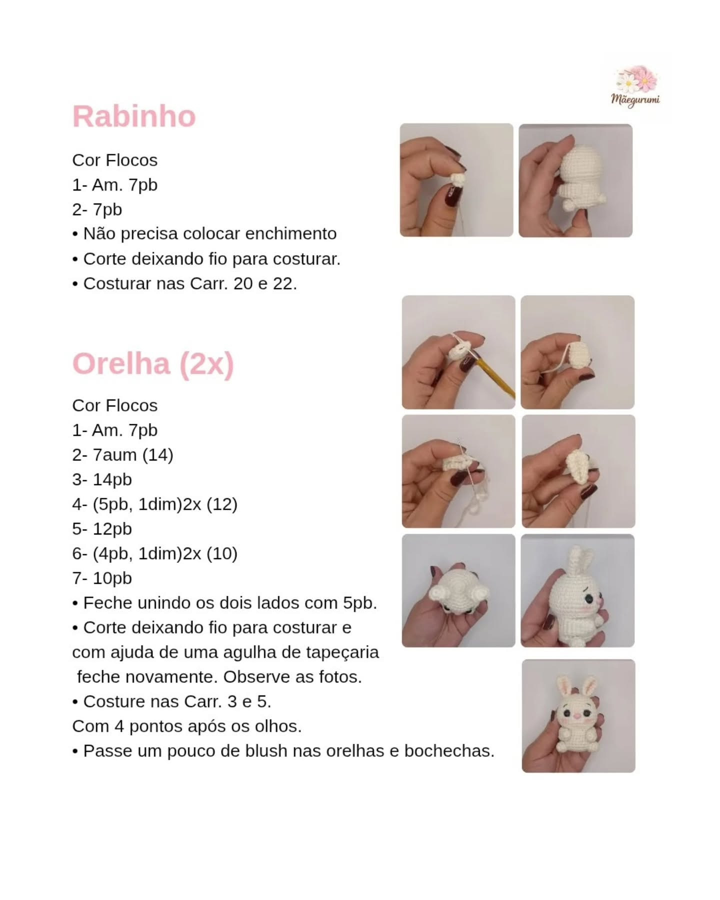 Receita Gratuita Amigurumi Bebezinha Lola: Coelho Branco Fofinho com Flor Rosa