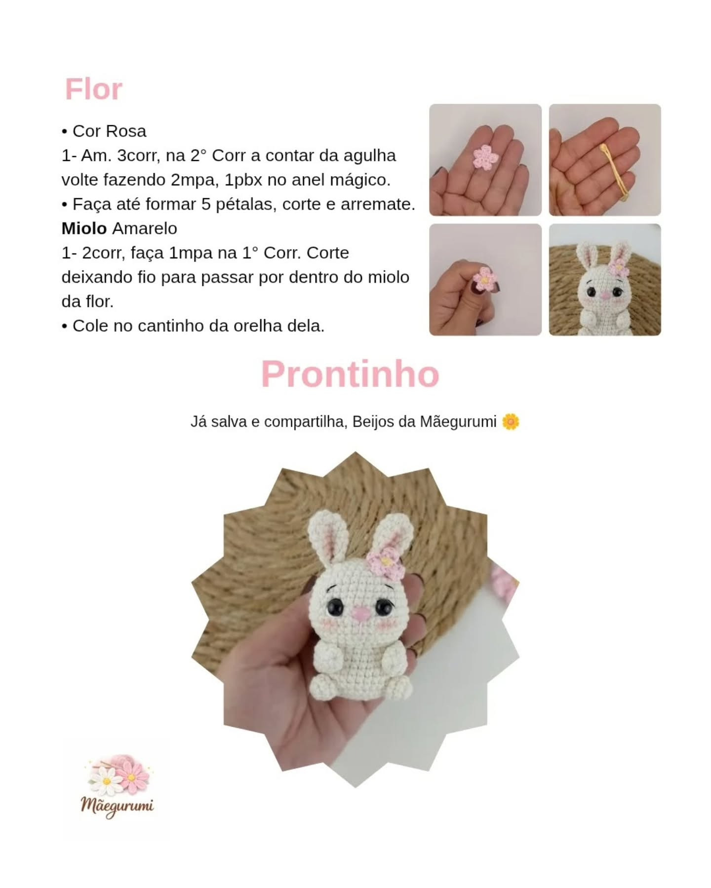 Receita Gratuita Amigurumi Bebezinha Lola: Coelho Branco Fofinho com Flor Rosa