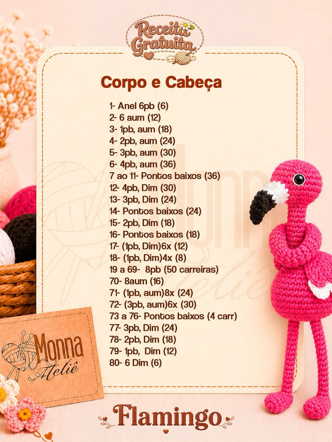 Receita Gratuita Amigurumi Flamingo Rosa - Guia Completo Passo a Passo