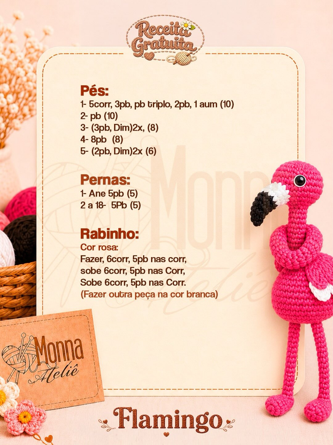 Receita Gratuita Amigurumi Flamingo Rosa - Guia Completo Passo a Passo