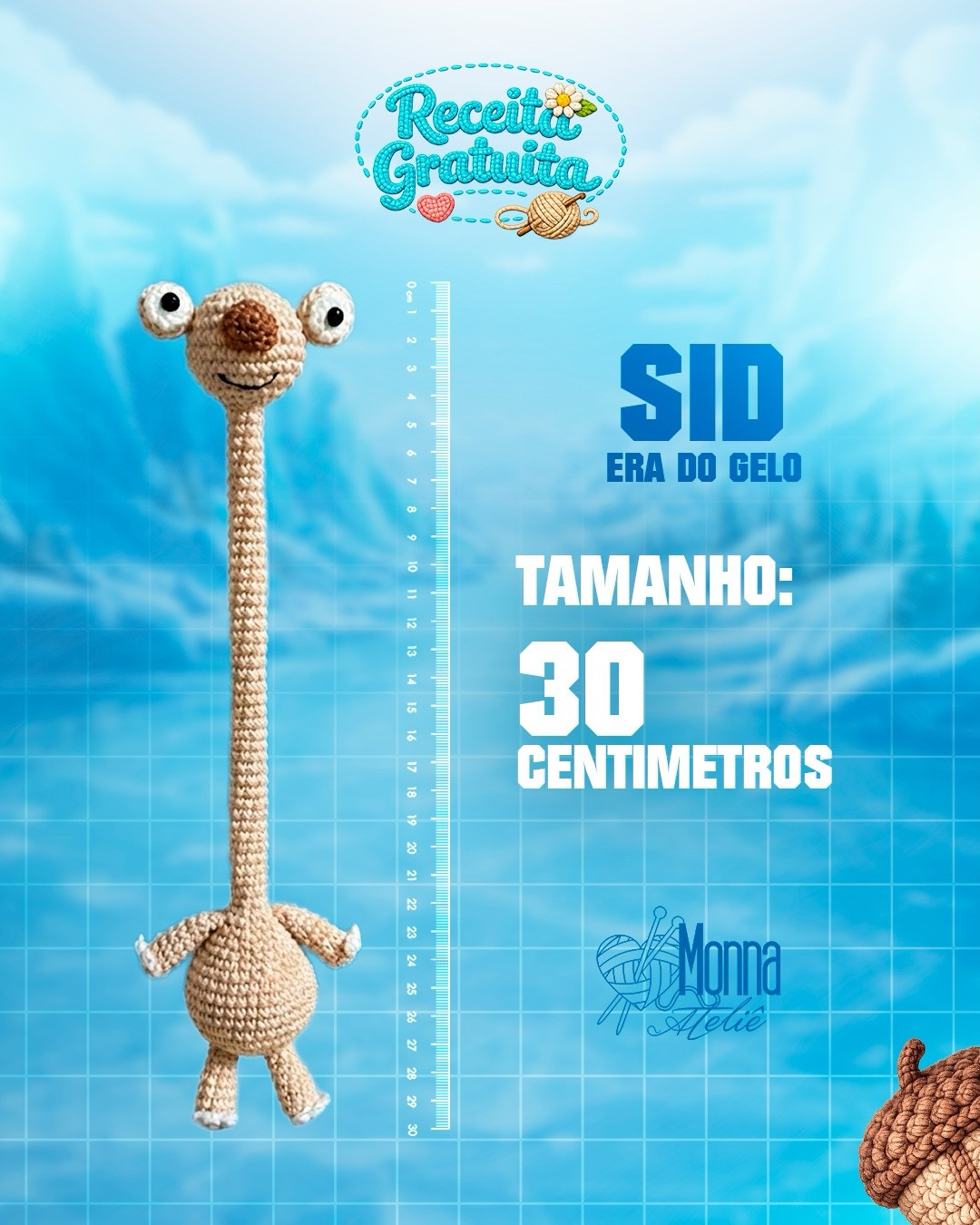Receita Gratuita Amigurumi Sid da Era do Gelo - Crochet Pattern