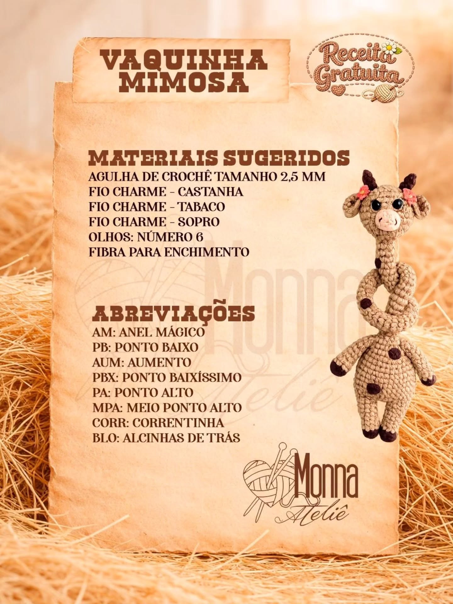 Receita Gratuita Amigurumi Vaquinha Mimosa - Crochet Pattern by Monna Ateliê