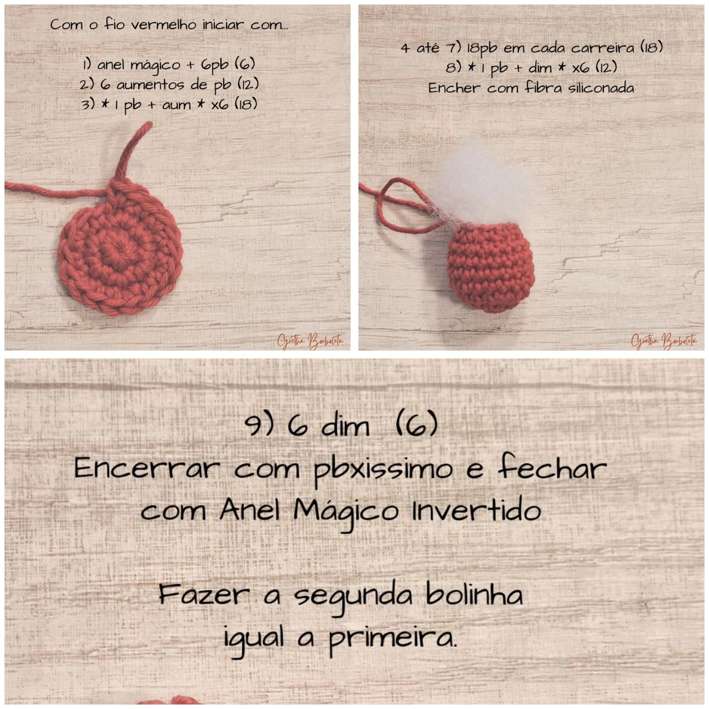Receita Gratuita Cereja - Guia passo a passo para amigurumi cerejas vermelhas com folhas verdes
