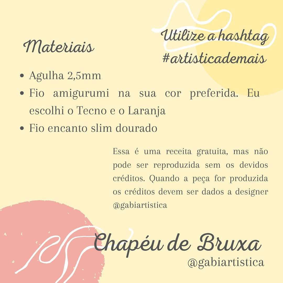 Receita Gratuita Chapéu de Bruxa Mágico Roxo e Laranja para Pets com Chart Completo