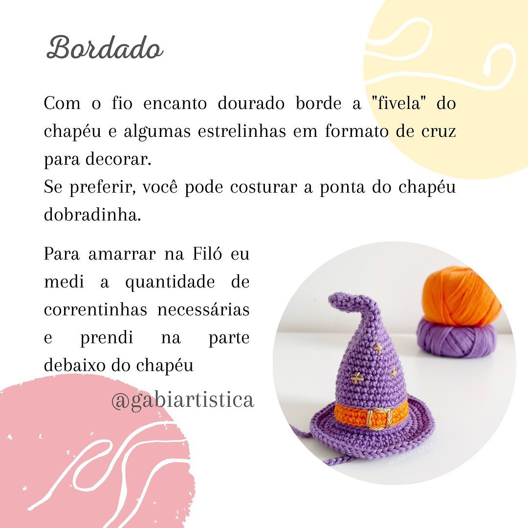 Receita Gratuita Chapéu de Bruxa Mágico Roxo e Laranja para Pets com Chart Completo