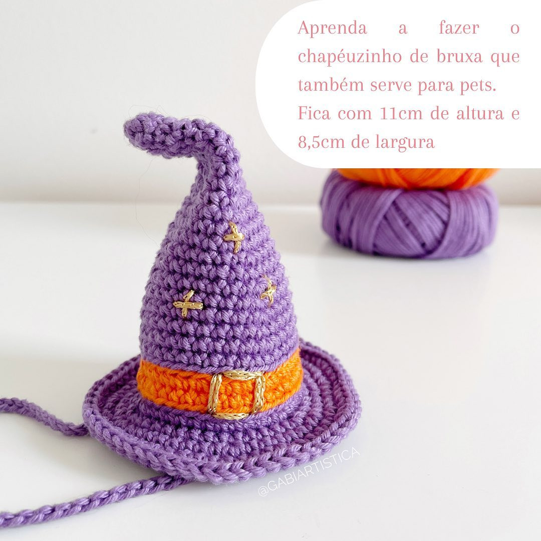 Receita Gratuita Chapéu de Bruxa Mágico Roxo e Laranja para Pets com Chart Completo