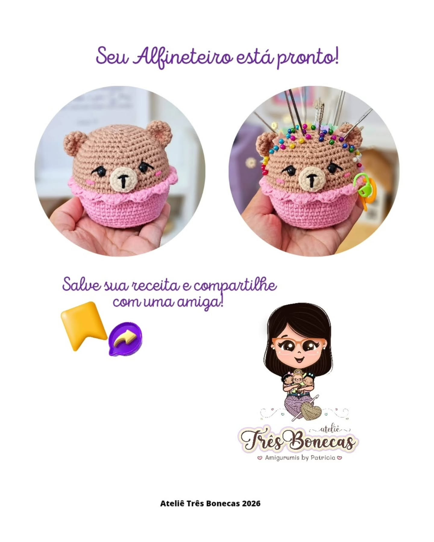 Receita Gratuita de Alfineteiro Gatinho Bearcake Móc Len