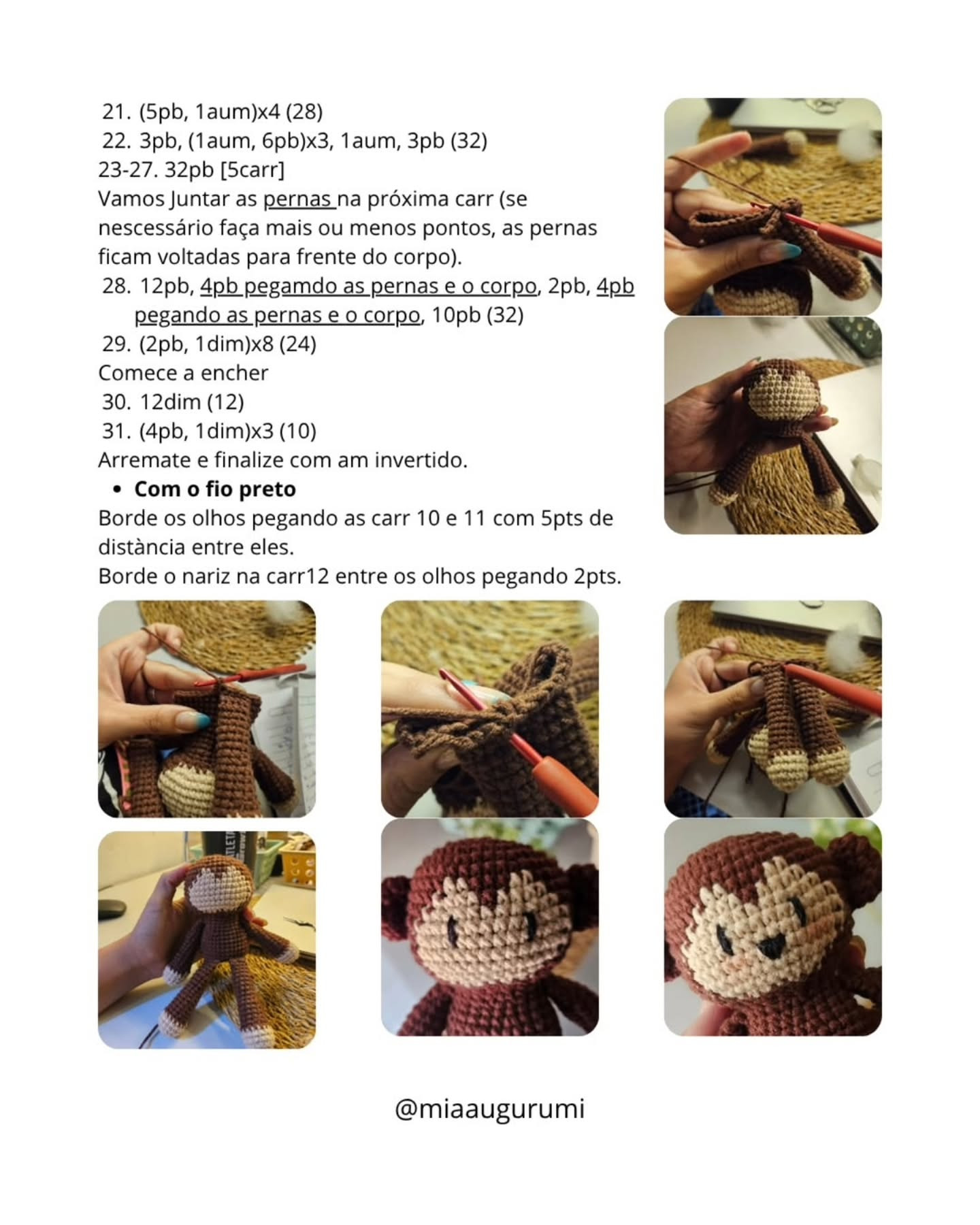 Receita gratuita de amigurumi: Caco o macaquinho (macaco) em tons de marrom e bege