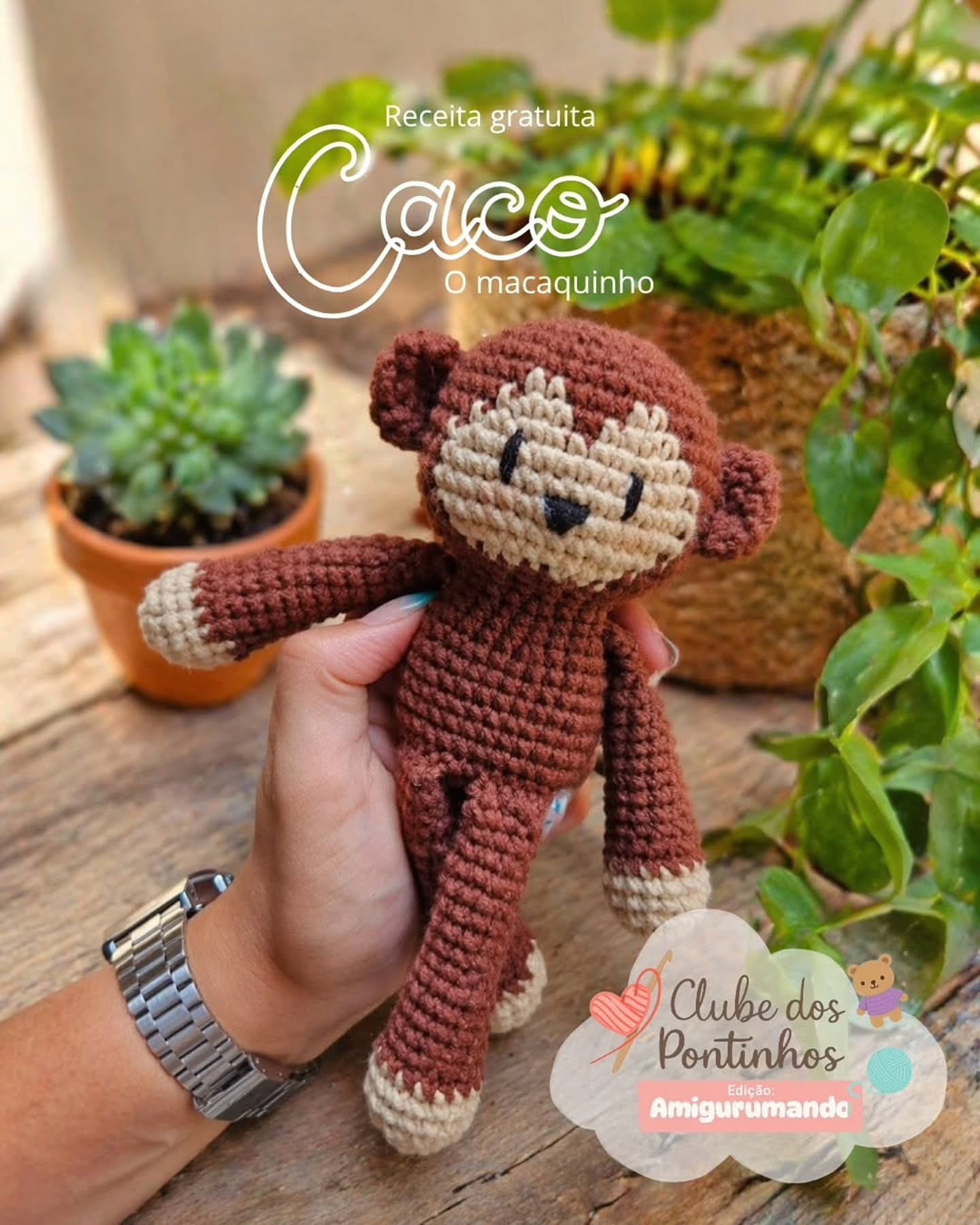 Receita gratuita de amigurumi: Caco o macaquinho (macaco) em tons de marrom e bege